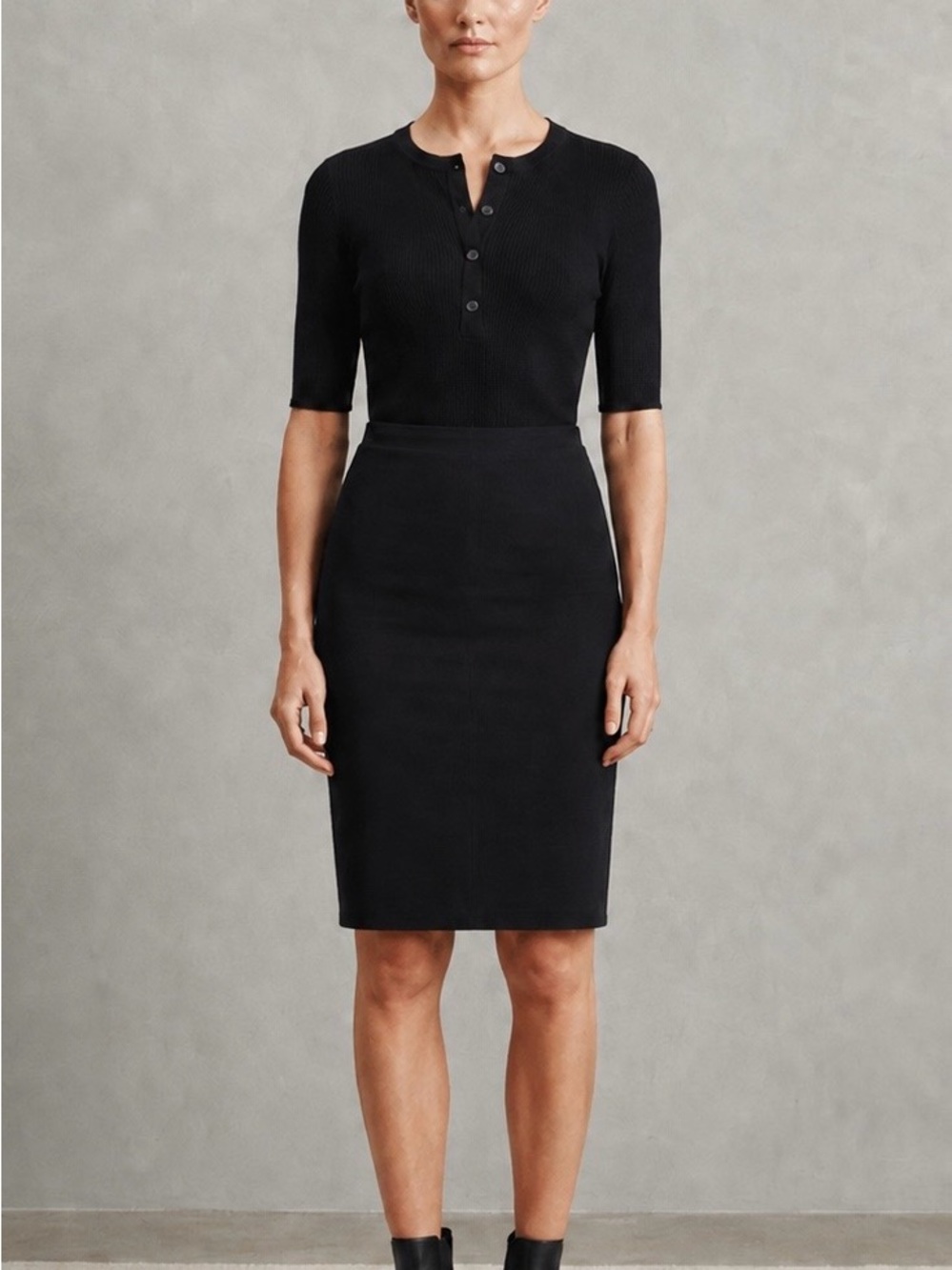 The Row Cashmere Blend Knit Pencil Skirt with Front Slit Navy Blue Size XS